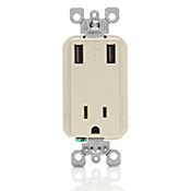  T5630-00T USB Charger/Tamper-Resistant Receptacle, 15-amp, 125-volt, 2.1-amp, Almond