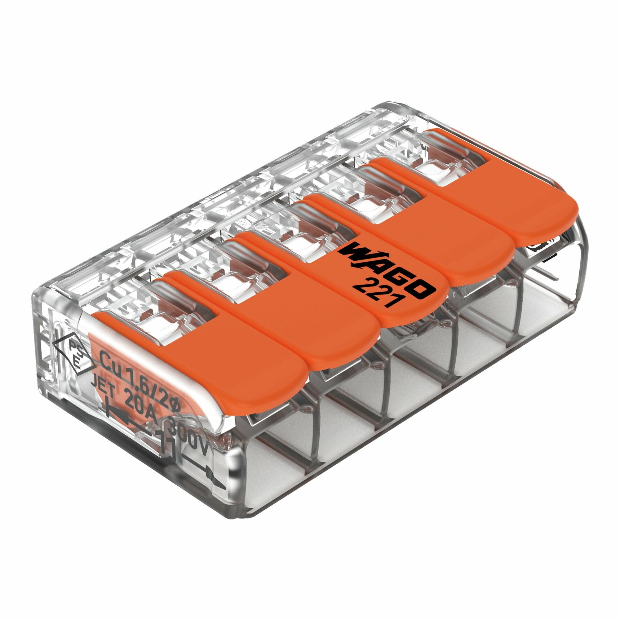 COMPACT Splicing Connector; for all conductor types; max. 4 mm²; 5-conductor; with levers; transparent housing; Surrounding air temperature: max 85°C (T85); 4,00 mm²; transparent