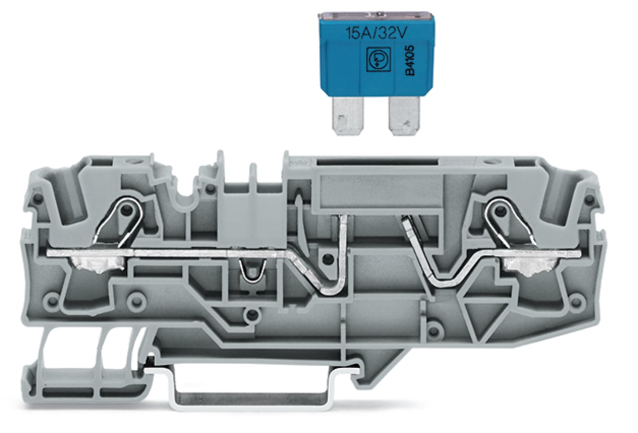 2-conductor fuse terminal block; for automotive blade-style fuses; with test option; without blown fuse indication; 6 mm; Push-in CAGE CLAMP; 6,00 mm; gray