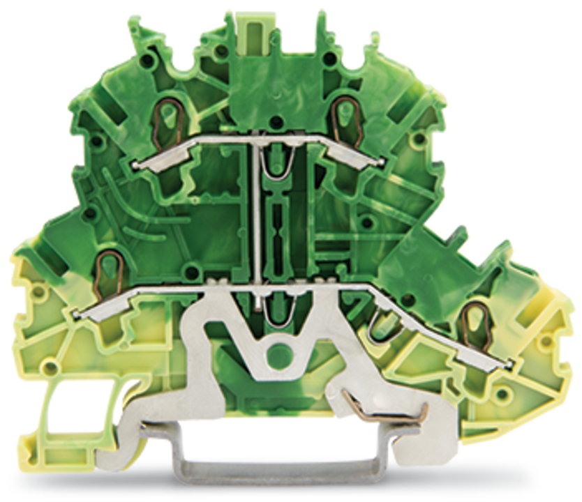 Double-deck terminal block; 4-conductor ground terminal block; 1 mm; PE; without marker carrier; internal commoning; for DIN-rail 35 x 15 and 35 x 7.5; Push-in CAGE CLAMP; 1,00 mm; green-yellow