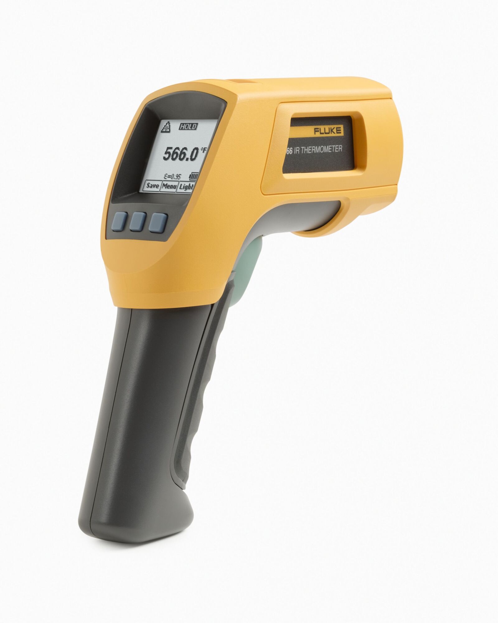 Series 566 Infrared And Contact Thermometer, Temperature Range: -40 To 650 DEG C, Accuracy: Less Than 0 DEG C (32 DEG F): Plus/Minus (1.0 DEG C (Plus/Minus 2 DEG F) Plus 0.1/1 DEG C or DEG F)  Greater Than 0 DEG C (32 DEG F): Plus/Minus 1 PCT or Plus/Minus 1 DEG C (Plus/Minus 2 DEG F), whichever is greater, Resolution: 0.1 DEG C, Spectral Response: 8 - 14 MIC-MR, Laser Sighting: Single Point Laser Less Than 1 MILW Output Class 2 (II) Operation, 630 - 670 NMTR, Response Time: Less Than 500 MS, Emissivity: By Built-In Table Of Common Materials Or Digitally Adjustable From 0.10 To 1.00 By 0.01, Display: Dot Matrix 98 X 96 Pixels With Function Menus, Alarm: High/Low Audible And Two-Color Visual, Data Logging: Yes, Trigger: Lock Mechanism, Battery Type: (2) AA/LR6 Laser And Backlight ON 12 HR  Laser And Backlight OFF 100 HR, Dimensions: 6.965 IN Height X 6.441 IN Length X 2.039 IN Width
