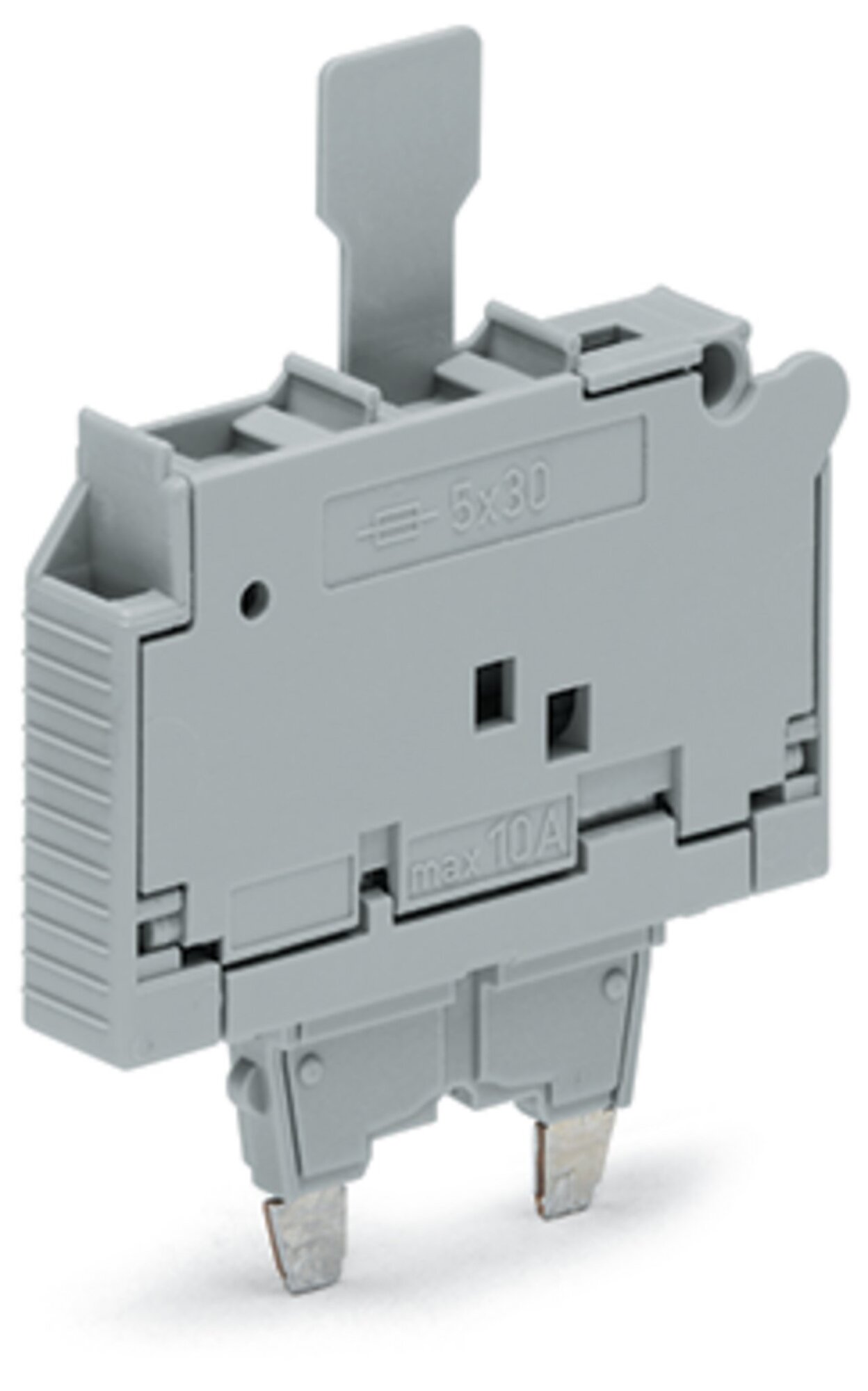 Fuse plug; with pull-tab; for 5 x 30 mm miniature metric fuse; with indicator lamp; 230 V; 7.4 mm wide; gray