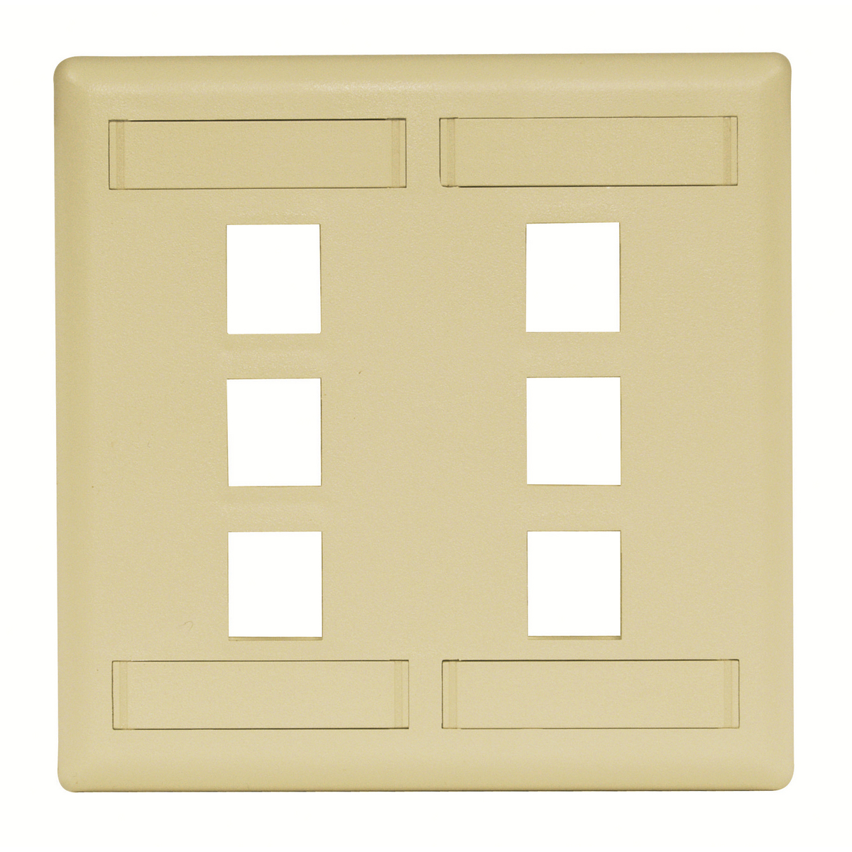 Phone/Data/Multimedia Face Plate, Face Plate, Rear-Loading, 6-Port, Double-Gang, Electric Ivory