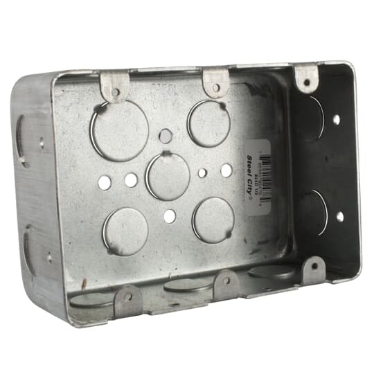 Three Gang Drawn Style Device Box, 44.3 Cubic Inches, 5-13/16 Inches Long x 4 Inches Wide x 2-1/8 Inches Deep, Drawn Construction with 1/2 Inch Knockouts, For use with Conduit
