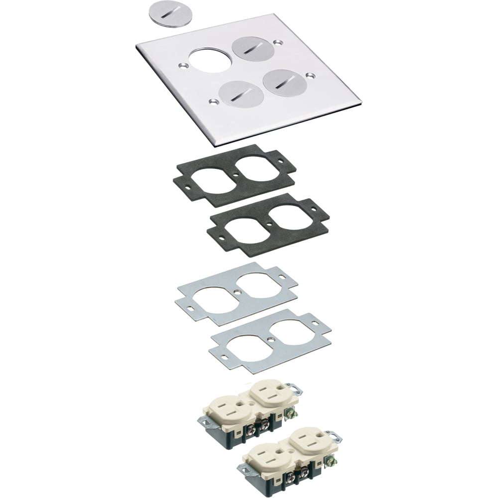Metallic covers with threaded plugs. Two gang. nickel. with four threaded plugs.