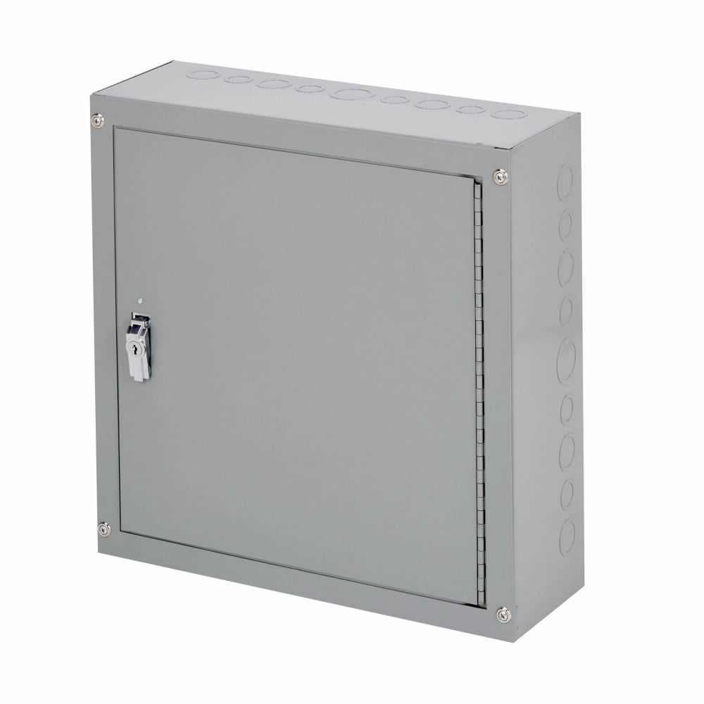 utility enclosures, 12" height, 4" length, 12" width, NEMA 1, Hinged cover, TCS cabinet, Surface mounted, Small single door, Thru holes, Carbon steel