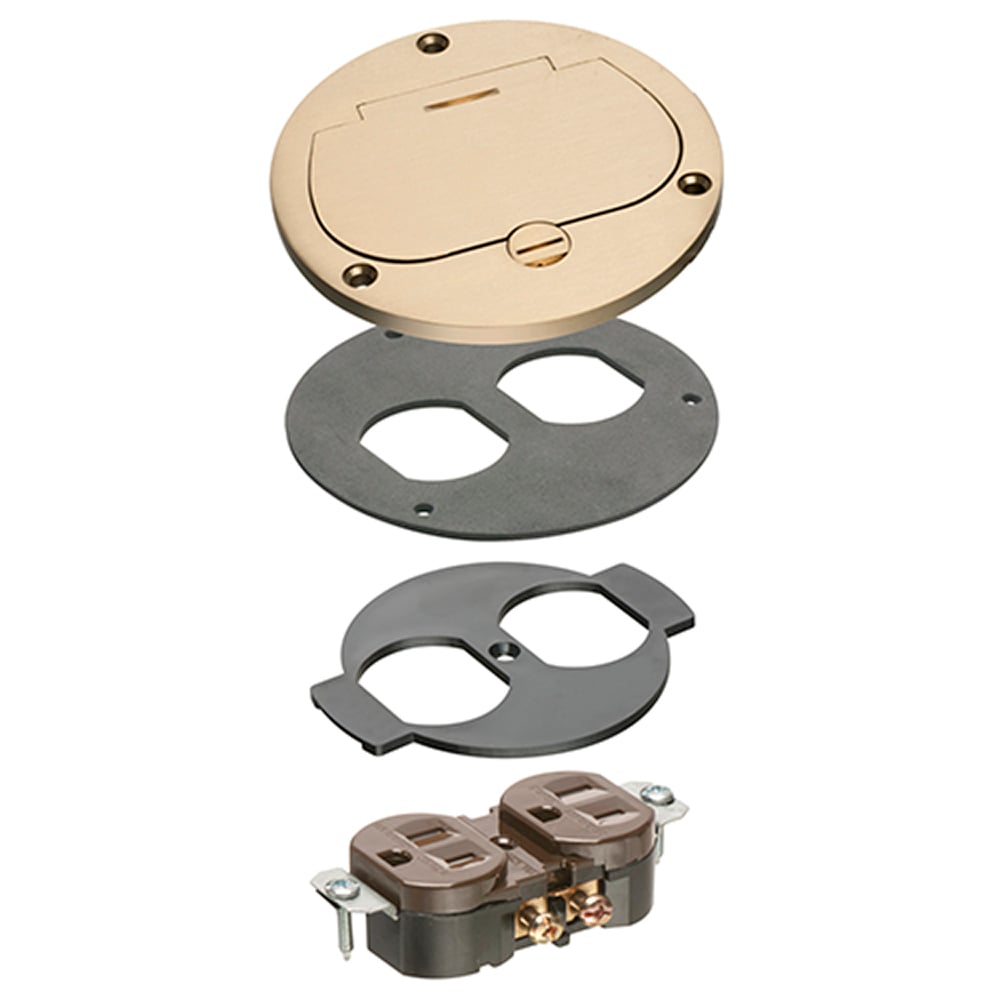 Trim kit for Arlington's FLB3500 cut in box, Includes cover, gasket and receptacle. Metallic Brass.