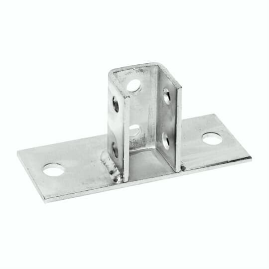 Connector, Flush Post Base, Post Height 3-1/2 Inches, Post Length 1-5/8 Inch, Width 1-11/16 Inch, Base Length 8 Inches, Base Width 3 Inches, Hole Diameter 3/4 Inch, Hot-Dip Galvanized Steel
