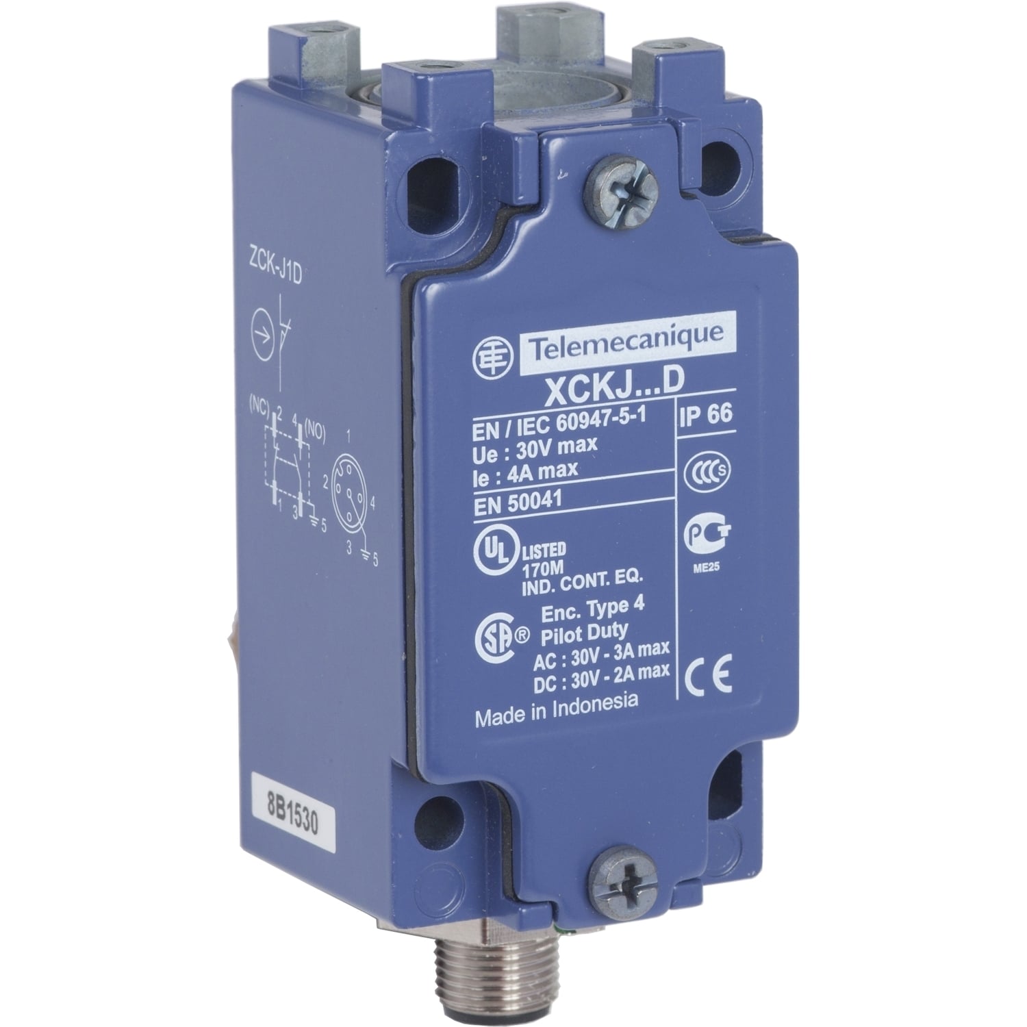 Limit switch body, Limit switches XC Standard, ZCKJ, fixed, w/o display, 1NC+1 NO, snap action, M12