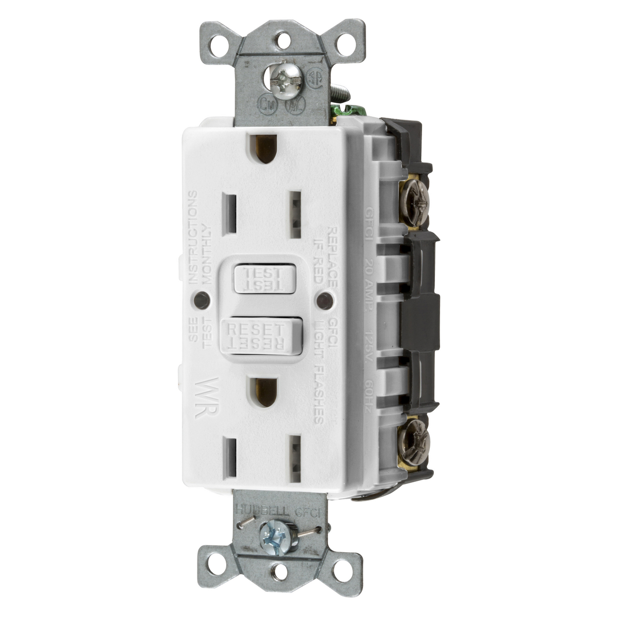 Power Protection Devices, Receptacle, Self Test, GFCI, WR, Commercial Grade, 15A 125V, 2-Pole 3-Wire Grounding, 5-15R, White