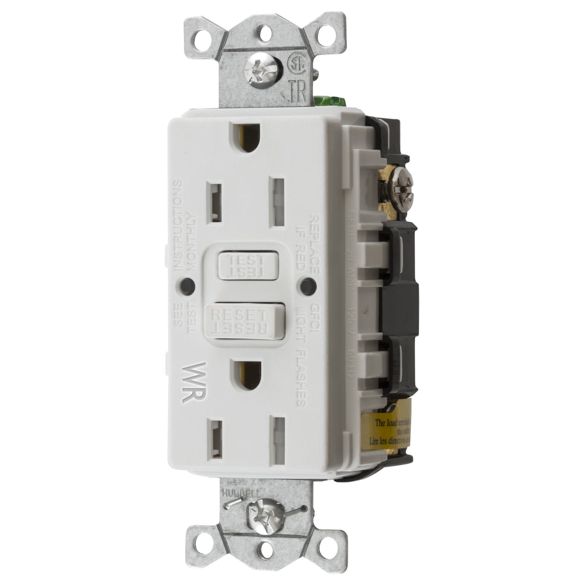 Straight Blade Devices, Receptacle, GFCI, Tamper and Weather Resistant, Commercial Grade, Self Test, 15A 125V, 2- Pole 3-Wire Grounding, 5-15R, White, EPRO Version.