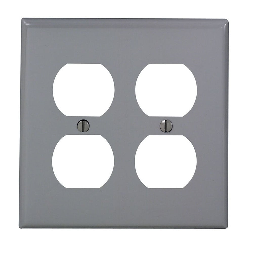 2-Gang, 2-Duplex, Receptacle Wallplate, Standard Size, Thermoplastic Nylon, Device Mount, Gray