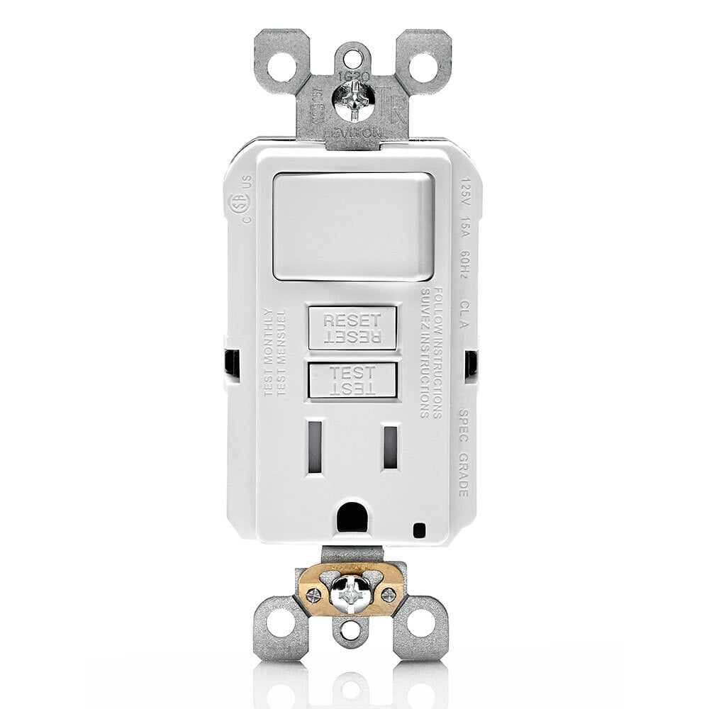 15A-125V, Tamper-Resistant, Self-test SmartlockPro Combination GFCI single receptacle/outlet with a switch, without wallplate/faceplate, monochromatic  WHITE