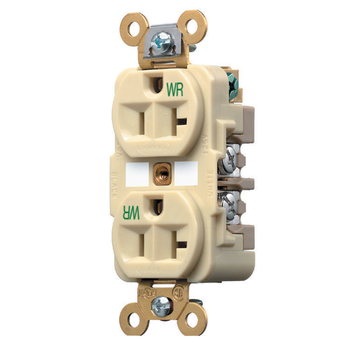 Straight Blade Receptacle, Weather Resistant,Duplex, Industrial Grade, 2-Pole 3-Wire Grounding, 20A 125V, 5-20R