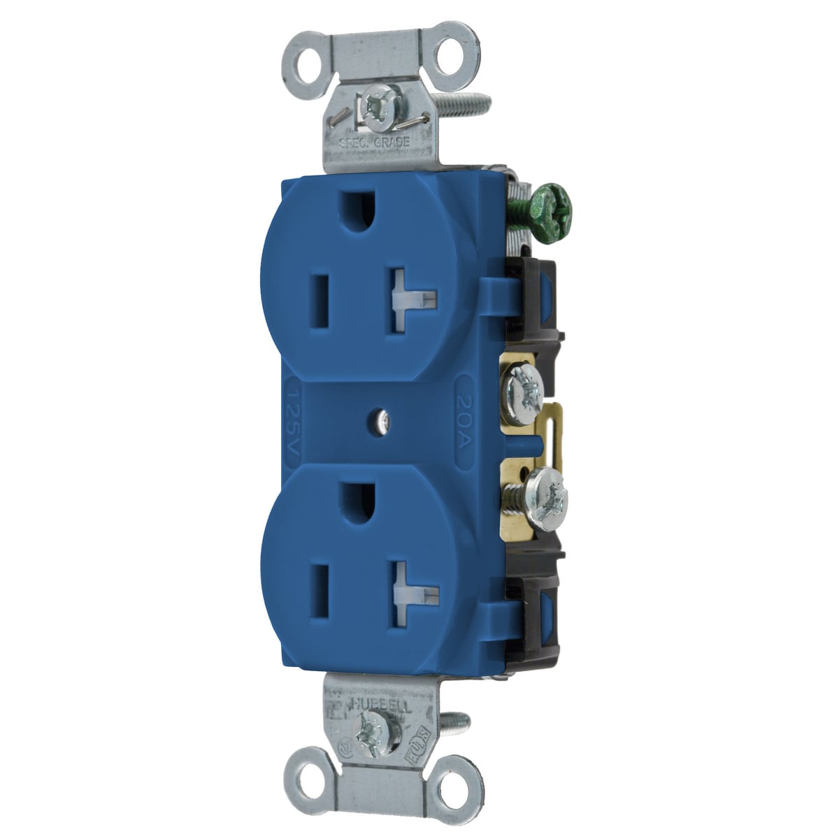 Straight Blade Devices, Tamper Resistant Duplex Receptacle, Commercial Grade, Smooth Face, 20A 125V, 2-Pole 3- Wire Grounding, 5-20R, Side Wired Only, Blue