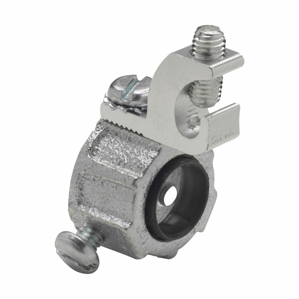 Eaton Crouse-Hinds series HGLS grounding bushing, Rigid/IMC, Aluminum lug, #4-14 AWG, Malleable iron, 150C, Threadless, 1-1/4", Set screw