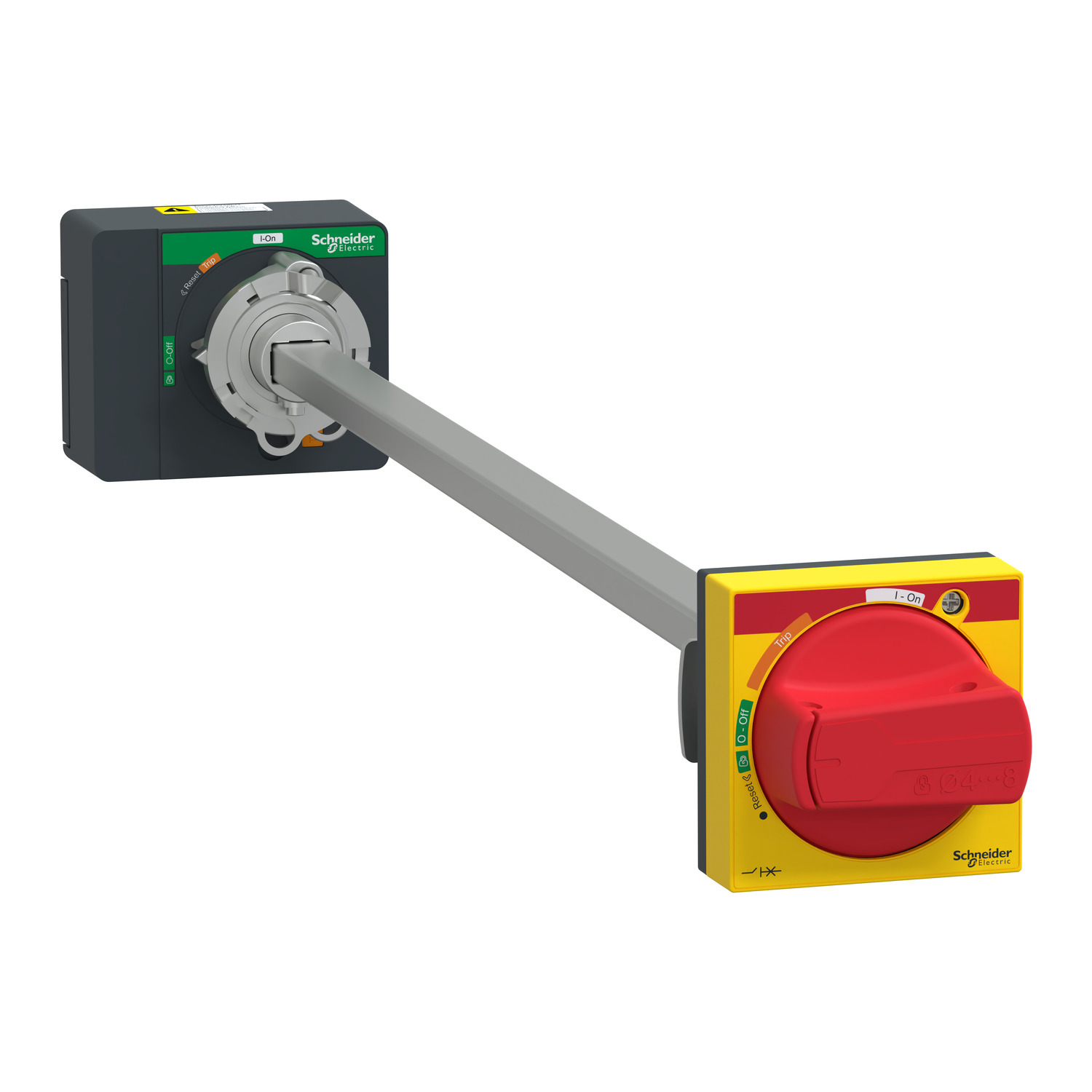 Extended rotary handle, ComPacT NSXm, red handle/yellow front, shaft length 200mm to 600mm, IP54