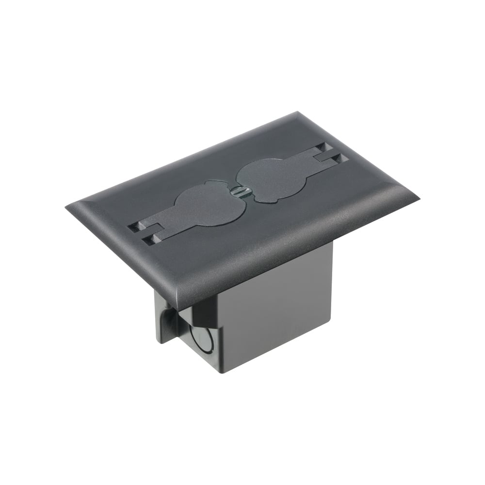 Non Metallic Box with metal covers for existing floors. Rectangular gasketed, non metallic black cover with flip lids.
