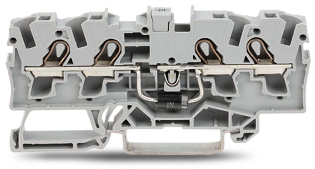 Component terminal block; 4-conductor; with diode 1N5408; anode, left side; for DIN-rail 35 x 15 and 35 x 7.5; 4 mm; Push-in CAGE CLAMP; 4,00 mm; gray