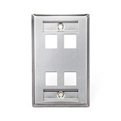 QuickPort Wallplate, Single Gang, 4-Port, Stainless Steel, with Designation Window