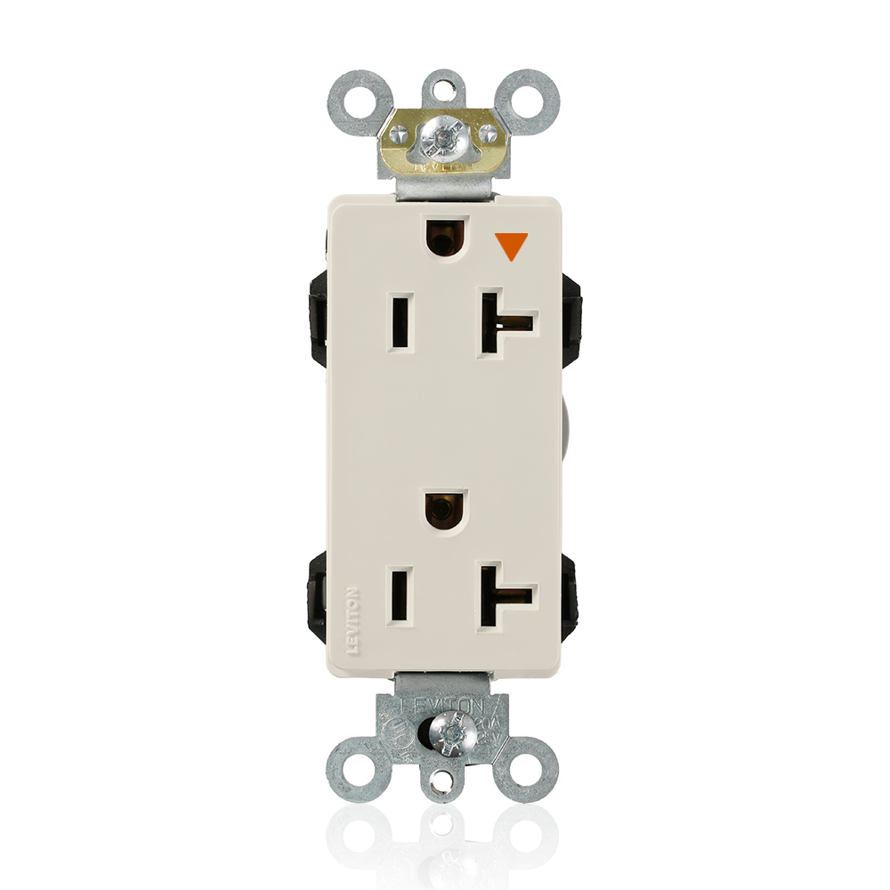 20 Amp, 125 Volt, Modular Receptacle, Narrow Body, Decora Plus, Isolated Ground, Industrial Grade, Light Almond