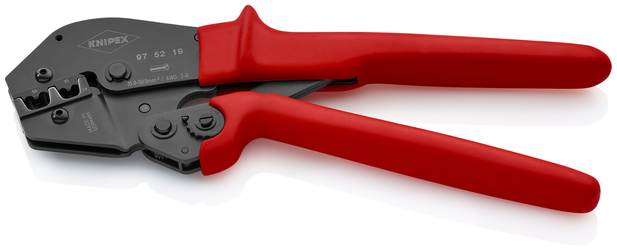 Crimping Pliers For Insulated and Non-Insulated Wire Ferrules, 10 in., Non-slip plastic, Trapezoid Indent Crimp, 2 Crimp Positions
