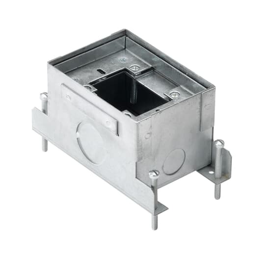 Single Gang Deep Flush Service Floor Box, 48 Cubic Inches, Length 4 Inches, Width 5-1/2 Inches, Depth 3-5/8 Inches, 3/4 Inch and 1-1/4 Inch Knockouts, Galvanized Steel, For Power or Communications/Data