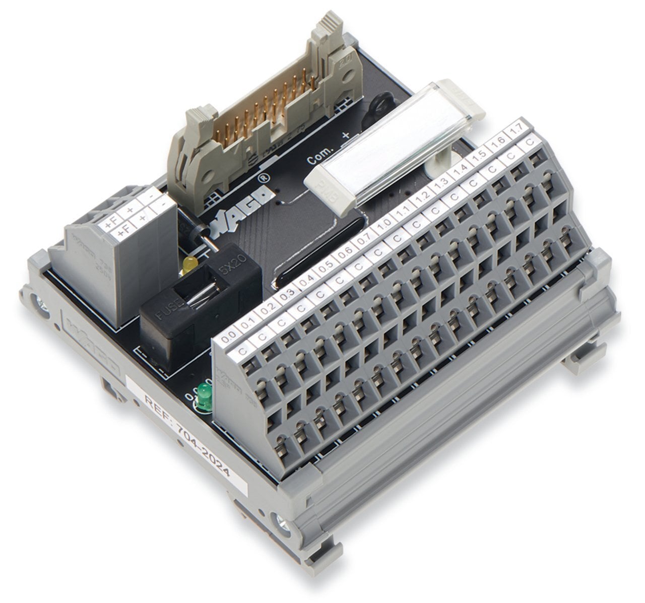 Interface module for system wiring; Pluggable connector per DIN 41651; Male connector; 20-pole; 16-channel digital input or output; 2-wire connection; in mounting carrier