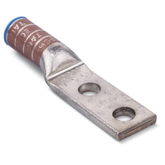 Type Aluminum Two-Hole Lug, Max 35kV, Wire Size 1/0 Str, 3/8 Inch Bolt Hole, Tin Plated, Die Color Code Tan
