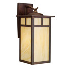 The Alameda(TM) Collection brings its simple, down-to-earth design to your outer decor adding an unassuming dynamic to your home's profile. Each fixture utilizes a classic lantern shape. Our exclusive Canyon View finish and Honey opalescent glass panels, add instant beauty and ambiance, making the Alameda(TM) Collection a family of outdoor fixtures that garners attention wherever you install it. This 1-light wall lantern measures 7in. wide by 15in. high, uses a 150-watt (max.) bulb, and is U.L. listed for wet location.