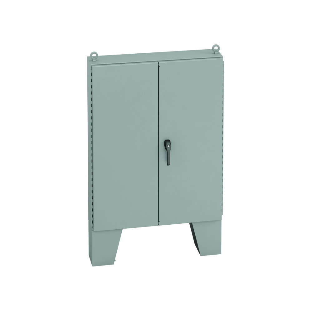 Eaton B-Line series ground mounted panel enclosure, 72" height, 12" length, 72" width, NEMA 12, Hinged cover, 12FD enclosure, Ground mount, Large double door, Ground mount legs, Carbon steel, Oil-resistant gasket