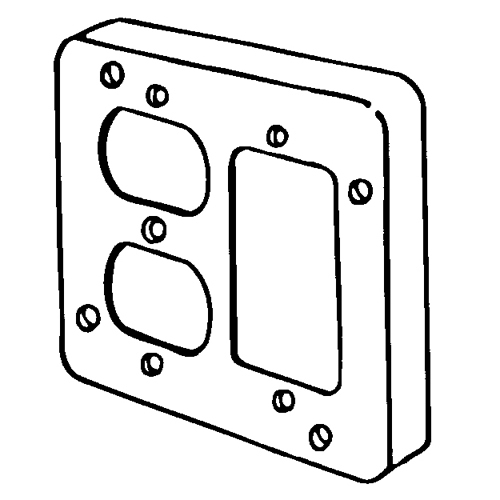 Features:Configuration One Duplex Receptacle, One GFCI Device, Standard:UL E18095, Material:Steel, Shape:Square, Size:4.6875 X 4.6875 X 0.5IN, Cubic Capacity:10CI