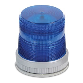 AdaptaBeacon Corrosion-Resistant Heavy Duty High Intensity Flashing Beacon, 12 to 48 VDC, Xenon Strobe Lamp, 4-1/2 in Dia, Panel/Wall Mount, Blue Lens