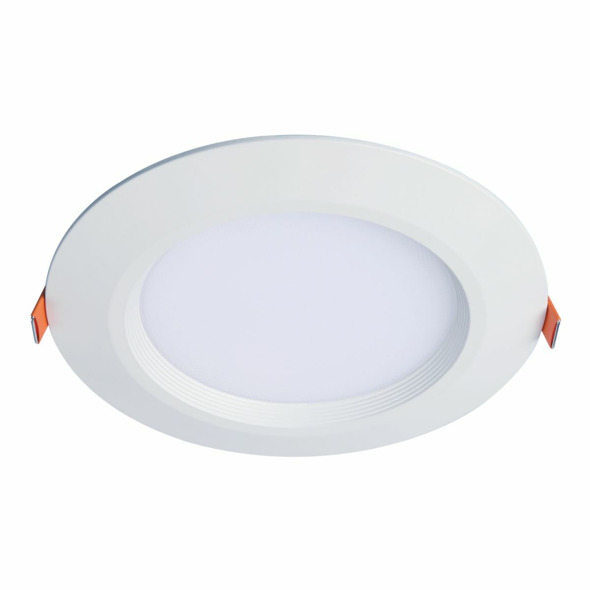 6" downlight, 900/1100 selectable lumens 90 CRI selectable CCT D2W option 120V 60Hz LE & TE phase cut 5 percent dimming matte white flange canless or retrofit installation state of CA compliant