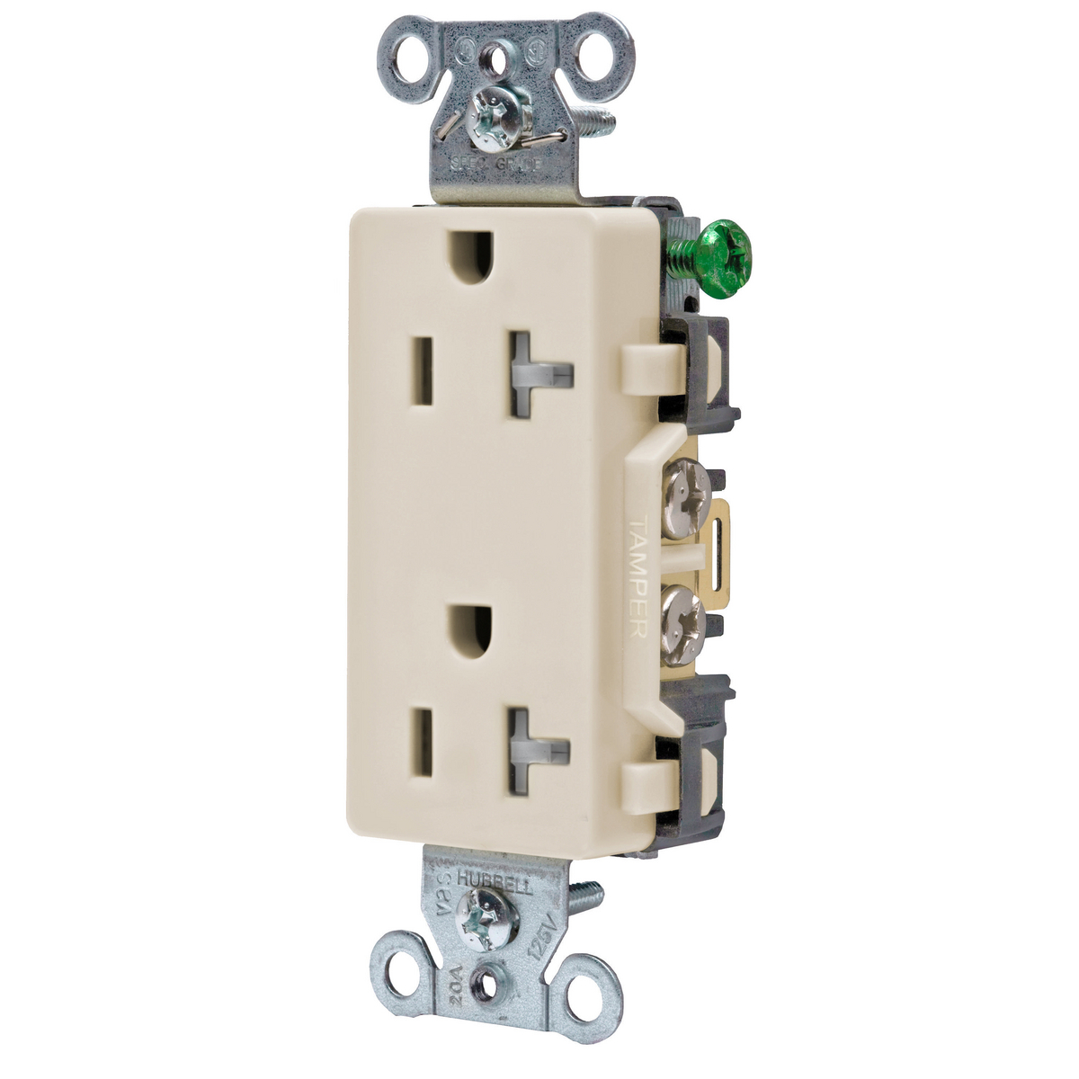 Straight Blade Tamper-Resistant Duplex Receptacle, Decorator/Commercial/Industrial Grade, 2-Pole 3-Wire Grounding, 20A 125V, 5-20R