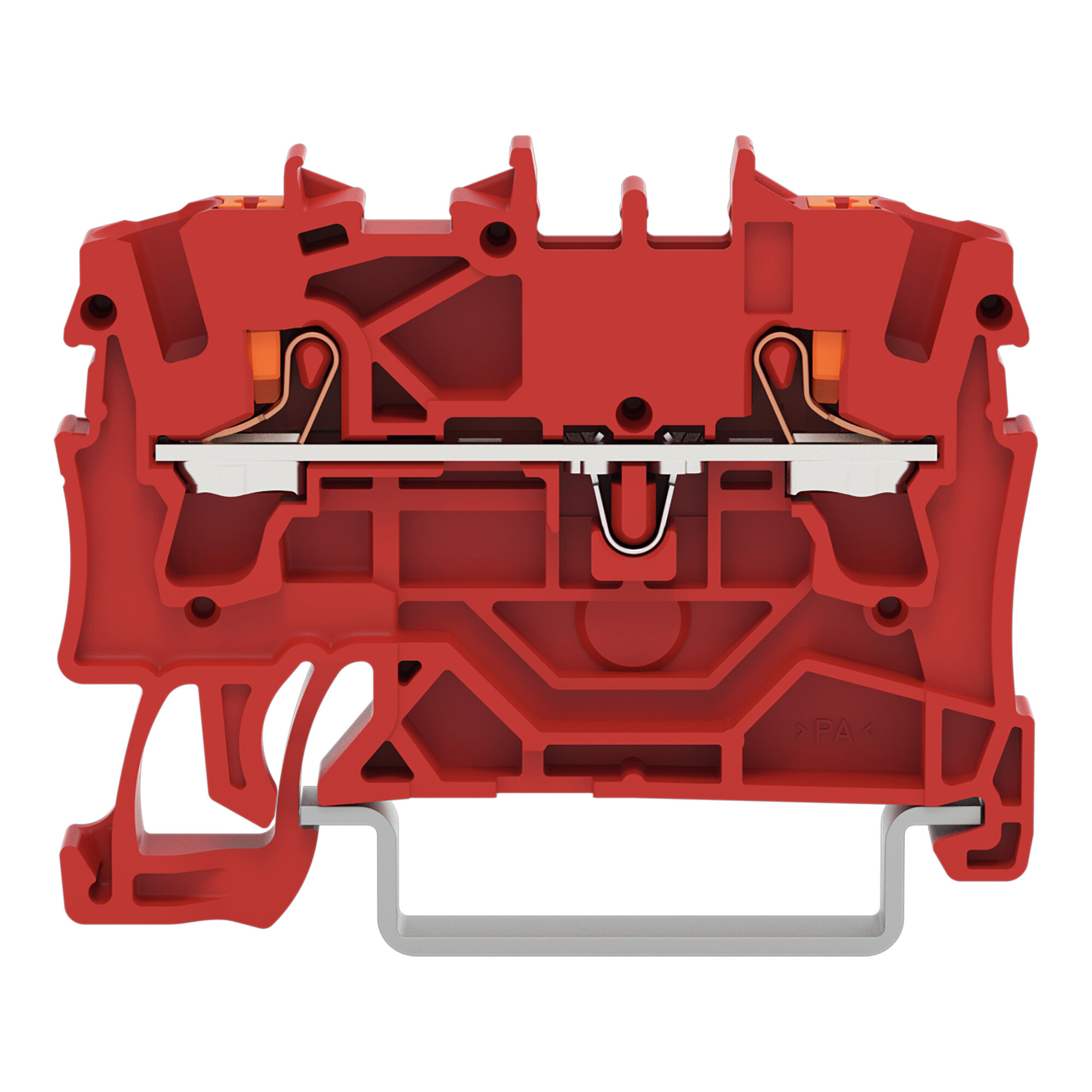 2-conductor through terminal block; with push-button; 2.5 mm; with test port; side and center marking; for DIN-rail 35 x 15 and 35 x 7.5; Push-in CAGE CLAMP; 2,50 mm; red