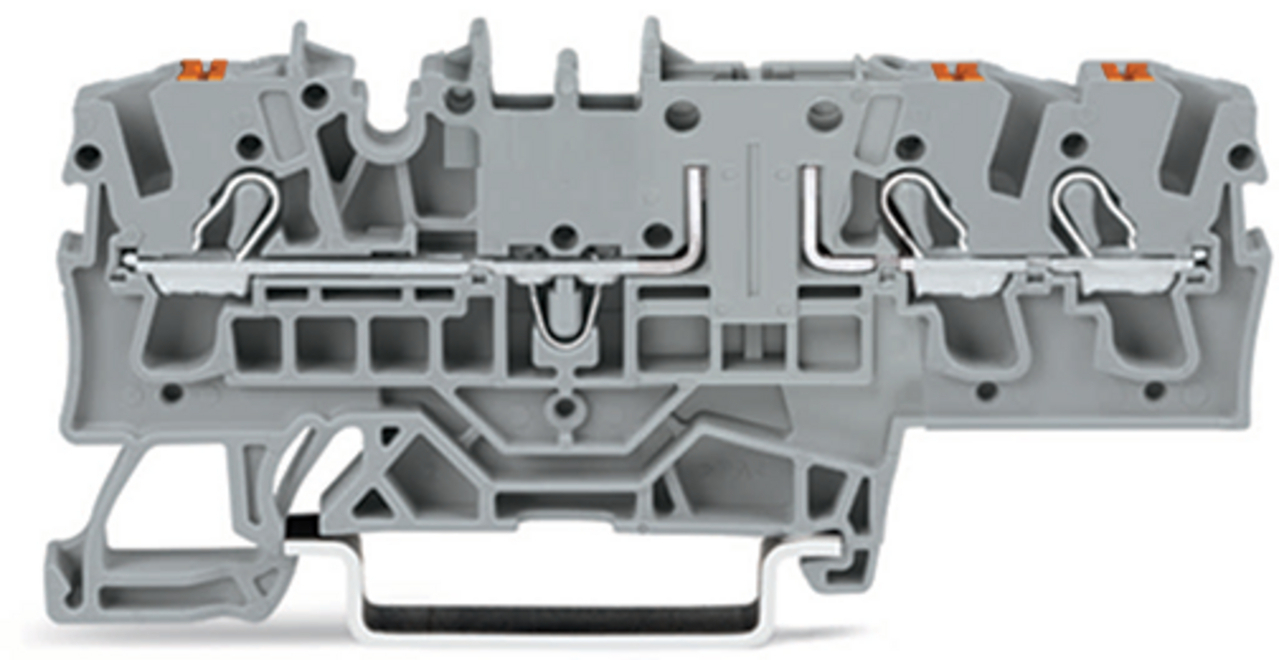 3-conductor carrier terminal block; with push-button; for DIN-rail 35 x 15 and 35 x 7.5; 2.5 mm; Push-in CAGE CLAMP; 2,50 mm; gray