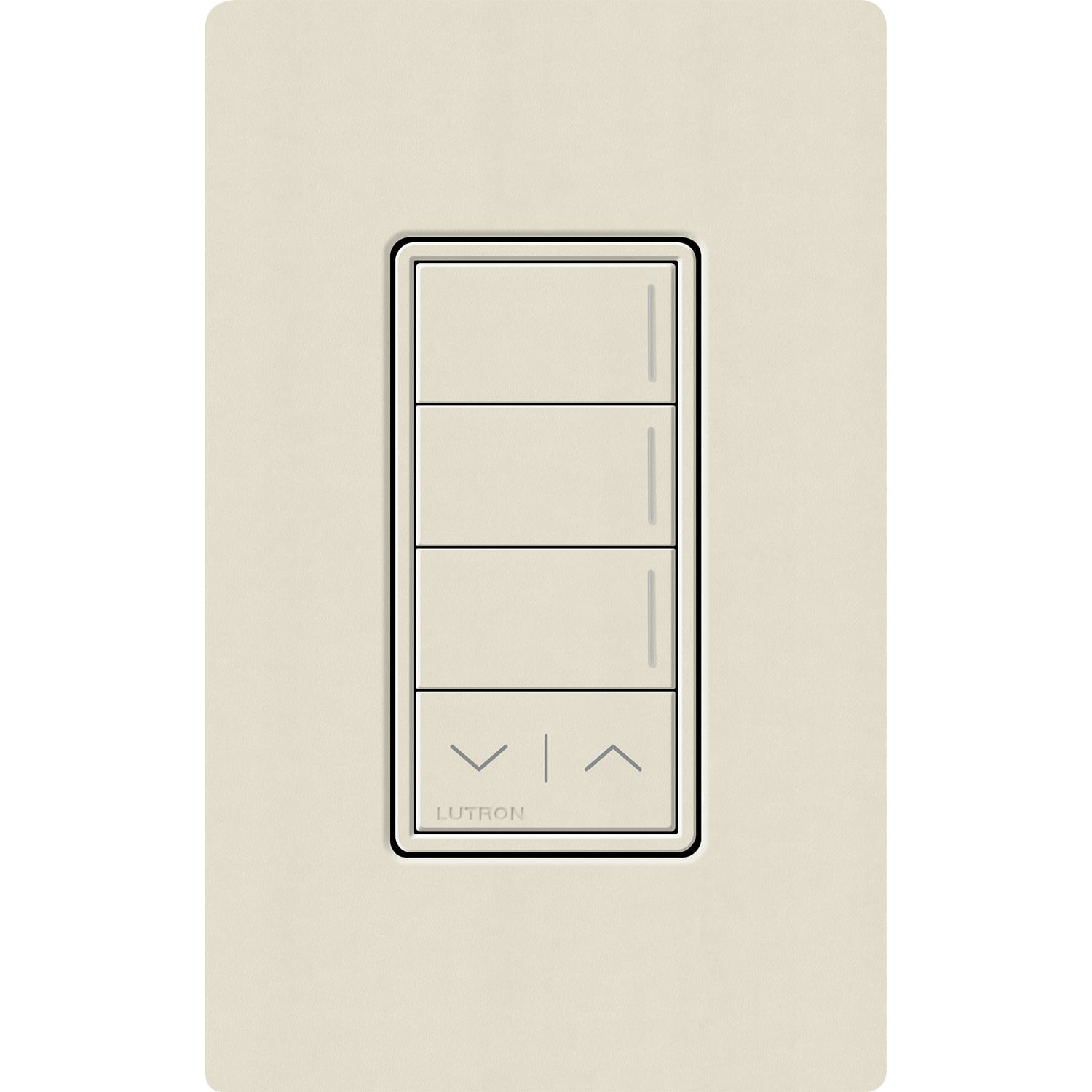 RadioRA 3 Sunnata RF 3-Button Keypad with Raise / Lower (default printing), 120-277 V, 50/60 Hz, 0.25 A, pumice