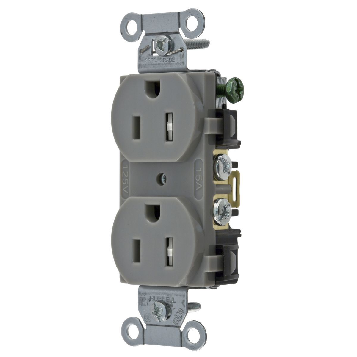 Straight Blade Devices, Tamper Resistant Receptacles, Duplex, Commercial/Industrial Grade, 2-Pole 3-Wire Grounding, 15A 125V, 5-15R, Gray