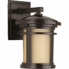 LED wall lantern with etched umber linen glass. Includes dark sky shield for full cut-off illumination or remove for a traditional lighting effect. 120V AC replaceable LED module, 623 lumens (source), 3000K color temperature and 90+ CRI.