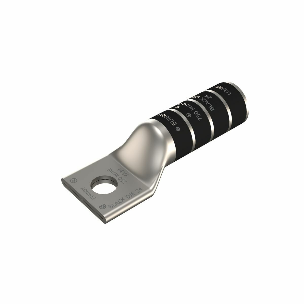 750 kcmil CU, One Hole, 1/2 Stud Size, Long Barrel, Internal Chamfer, Tin Plated, UL/CSA, 90?C, Up to 35kV,BLACK Color Code, 24 Die Index.