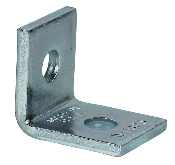 90 DEG Angle Fitting, 1-7/8 x 1-5/8 x 2 in. Size, Cold Formed Steel material, Electrogalvanized Finish, 2 holes