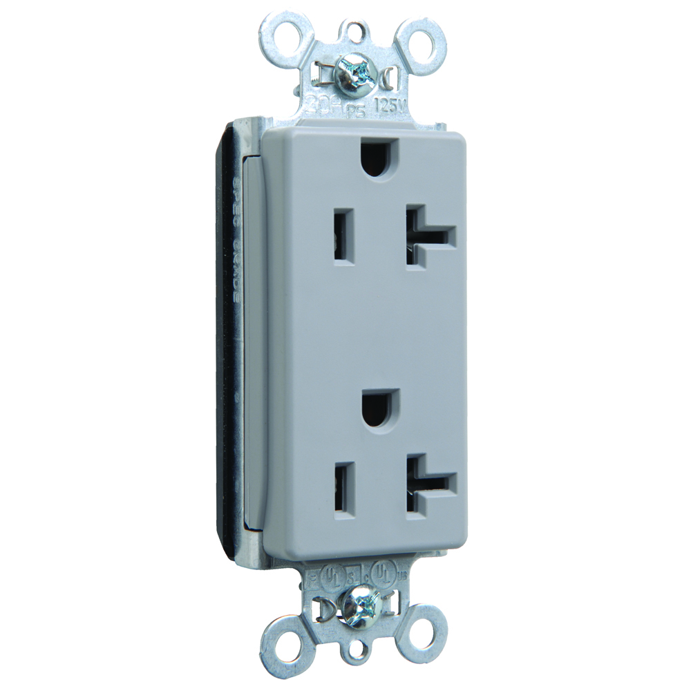 PlugTail Decorator Spec Grade Duplex Receptacle 20amp 125volt Gray