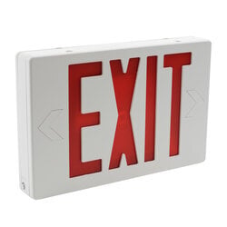 EXIT SIGN LED 1A, RED LETTERS, 120/277V, Surface Mounted, White Finish, EM