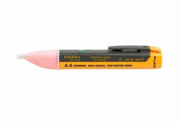 The pocket-sized voltage detector. The next generation VoltAlert AC non-contact voltage testers from Fluke are easy to use  just touch the tip to a terminal strip, outlet, or supply cord. When the tip glows red and the unit beeps, you know there's voltage present. Electricians, maintenance, service, safety personnel, and homeowners can quickly test for energized circuits in the workplace or at home. Comes with sound and VoltBeat technology.