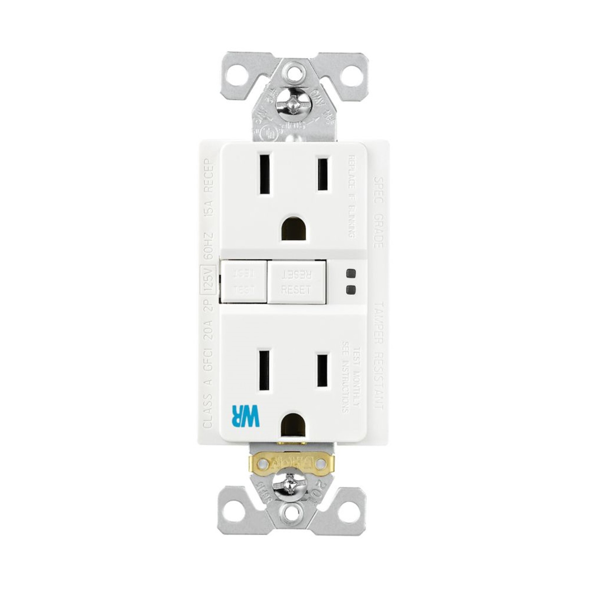 TWRSGF15W Arrow Hart Duplex Self-Test Tamper Weather-Resistant GFCI Receptacle, 125 V AC, 15 A, 2 Poles, 3 Wires, White