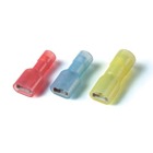 Fully Insulated Nylon Female - 250 Series Disconnects for Wire Range 22-16 , Tab Size .250x.032,  Red, Mylar Tape
