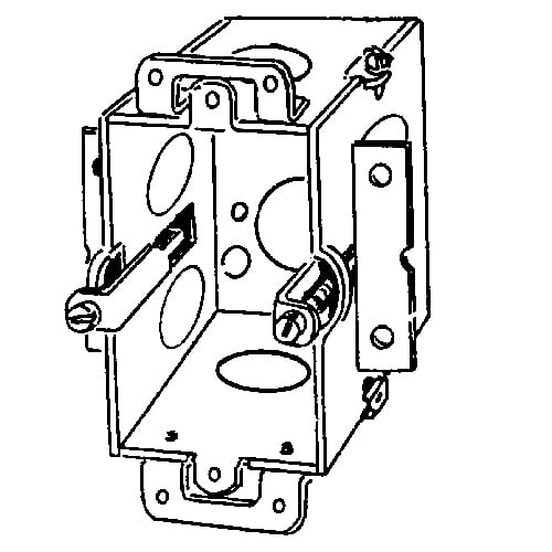 Features:Gangable, With 1/2 IN Conduit Knockout, Standard:UL 514A, UL Listed E2527, Number Of Outlet:7, Material:Steel, Finish:  Zinc Plated, Size:2 X 2.5 X 3IN, Cubic Capacity:12.5CI, With Plaster Ears and Old Work Support Clamps