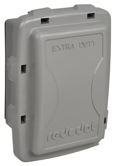 Single Gang While-In-Use Universal Shallow Cover, 2-5/32 Inch Internal Depth, Gray, Non-Metallic, For use with Duplex, GFI, Switch and Single Receptacles