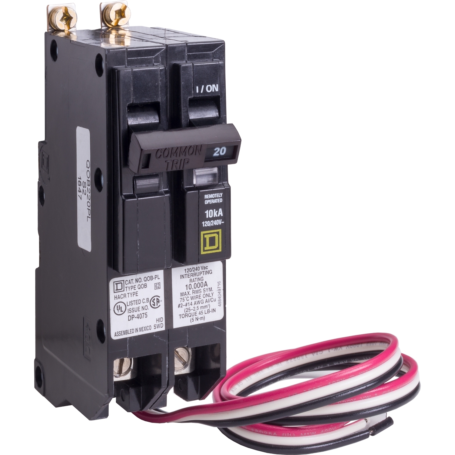 Mini circuit breaker, QO, 20A, 2 pole, 120/240VAC, 10kA, bolt on, Powerlink